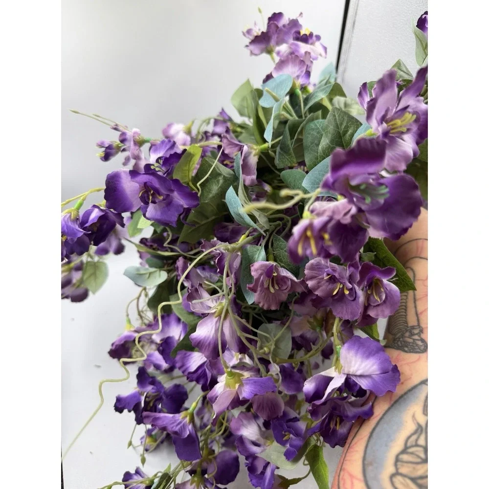 4 Pcs Artificial Hanging Hibiscus Purple Flowers Floral Arrangement